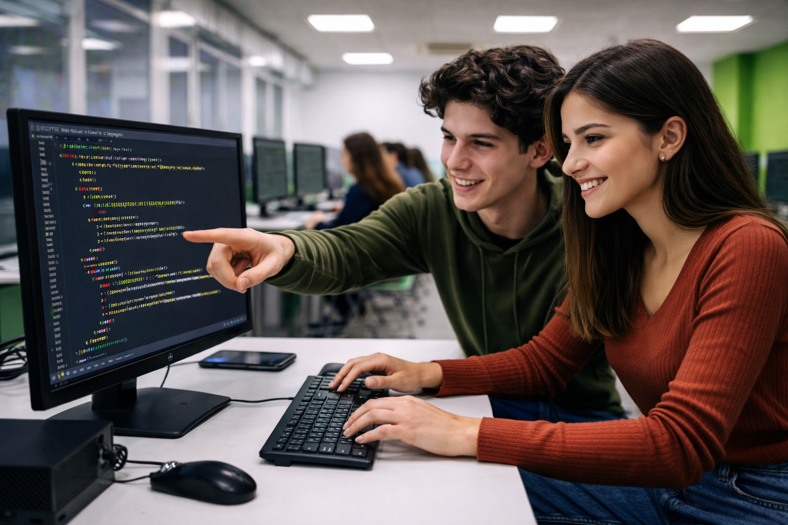Estudiantes trabajando en un espacio tecnológico colaborativo de XFP